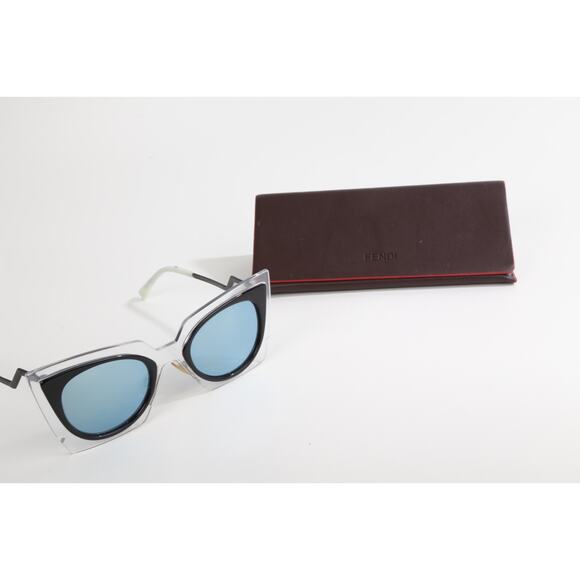 Fendi Cat Eye Sunglasses Blue Tint Lenses Black & Clear Frame Zigzag Arms F 0117 main image 9